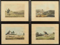 REPOSITORY OF ARTS : A set of eight hand coloured aquatint engravings of humoristic shooting scenes,
