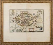 CANTERBURY : engraved hand coloured map, 430 x 490 mm, c1670s, f & g.