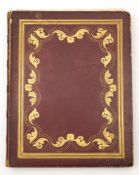 SCRAP ALBUM : 19th Century leather bound album of watercolours, prints and cuttings.