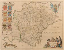 BLAEU, Joan - Devonia vulgo Devon-Shire : hand coloured map, 495 x 395 mm, French text on verso,