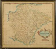 MORDEN, Robert - Devonshire : hand coloured map, 410 x 360 mm, f & g, c1695.