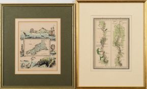 REUBEN RAMBLES - Cornwall : hand coloured map, 70 x 107 mm, f & g, c1845.