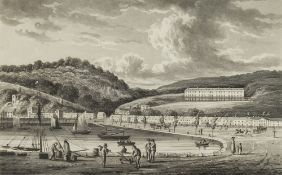 TORQUAY : ' Torquay from the Beacon,' hand coloured lithograph, 280 x 195 mm, attractive gilt frame,