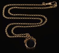 A 9ct gold belcher-link chain with attached hardstone fob:, 11gms gross weight.