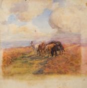 * Alice des Clayes [1890-1968]- Ponies on moorland:- signed bottom left watercolour 41 x 41cm.