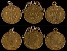 A George III (1760-1820) gold spade guinea: dated 1799, mounted as a pendant,