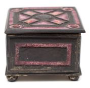 A Tiffany Furnaces studio Art Deco metal and enamel utility box: of square outline, with hinged lid,