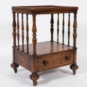 A Victorian burr walnut veneer whatnot:,