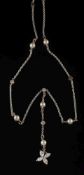 An 18ct white gold, diamond and cultured pearl lavalier: intercepted with single circular,