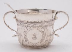 A George V silver twin-handled porringer, maker D & J Wellby Ltd, London 1910: crested,
