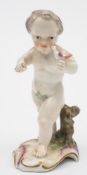 A small Frankenthal figure: probably modelled by Linck, of a putto holding a bird,