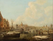 Dutch School [ late 18th/ early 19th Century]- A winter canal scene,
