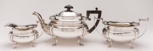 A George V silver three-piece tea service, maker John & William Deakin, Sheffield,