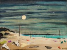 * Fred Uhlman [1901-1985]- Moonlit shore scene with sand dunes and detritus:- signed bottom right