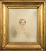 Joseph Slater [early 19th Century]- Portrait of a girl:- half-length seated with short bobbed hair