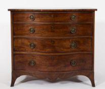 A George III mahogany and inlaid serpentine-fronted chest:,
