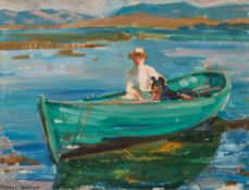 * Frederic Whiting [1874- 1962] - Figure and dog in a rowing boat on a loch:- signed bottom