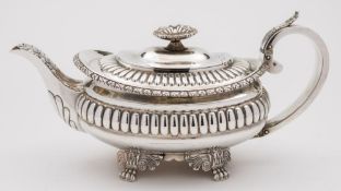 A George III silver teapot, maker's mark rubbed, London, 1818: initialled and inscribed,