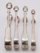 A pair of Victorian provincial silver sugar tongs, maker John Stone, Exeter, 1850: initialled,