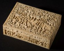 A Cantonese carved ivory box: of rectangular outline,