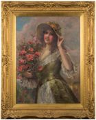 William Joseph Carroll [19/20th Century]- An arm-full of flowers:- signed oil on canvas 74 x 56cm.