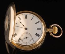 A gentleman's 18ct gold quarter repeat pocket watch: the circular white enamel dial,
