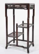 A Chinese Hua Li wood side chair:, the open back with shaped top rail,