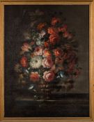 Follower of Gaspar Peeter Verbruggen [18th century]- A still life of peonies, chrysanthemums,