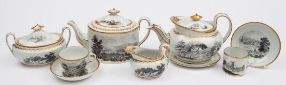A New Hall porcelain part tea service: comprising two teapots and covers and one stand,