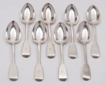 A set of eight Victorian Irish Fiddle pattern dessert spoons, maker John Smyth, Dublin,