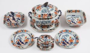 An extensive Hicks & Meigh 'Stone China' ironstone part dinner service: painted and transfer