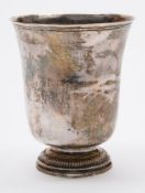 A late 18th century French silver beaker, marks worn: of cylindrical tapering outline,