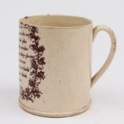 A late 18th century English creamware cylindrical mug: of small size,