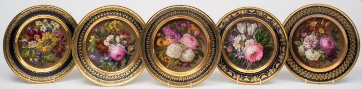 A set of five Paris [Darte Freres] Palais Royale botanical plates: each finely painted with