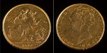 A George IV (1820-30) two pound/double gold sovereign: bare head, inscribed edge, dated 1823.