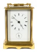 An unusual French striking carriage clock: the eight-day duration movement having a silvered