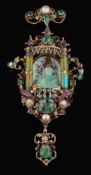 A Hungarian silver gilt, emerald, ruby,