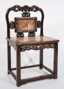 A Chinese carved hardwood and mother of pearl inlaid side chair:,