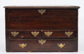 A mid 18th Century mahogany dower chest:, with a rectangular hinged moulded top,