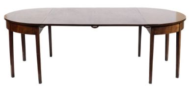 A George III mahogany D-end dining table:, with three additional centre leaves,