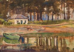 * Frederic Whiting [1874- 1962] - A Scottish loch with castle ruin:- signed top left watercolour,