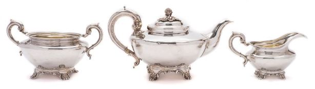 A William IV silver three-piece tea service, maker Richard Pearce & George Burrows, London,