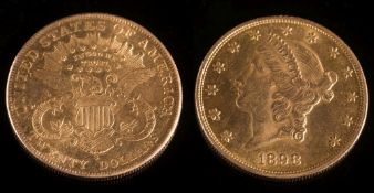 A US '1898' twenty dollar gold coin:, 31gms gross weight.