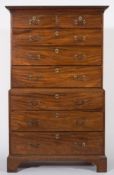 A George III mahogany tallboy:, of small size, the upper part with a moulded cornice,