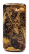A Japanese tortoiseshell and gilt lacquer decorated cigar case: with slide-off cover decorated with