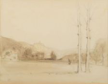 Sir David Young Cameron [1865-1945]- A view in Tuscany;