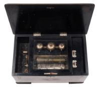 A late 19th century rosewood and inlaid musical box: with lever wound 15.5cm.