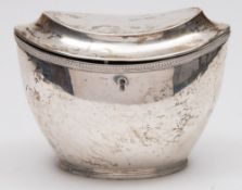 An early 19th century Dutch silver tea caddy, maker DWR, Amsterdam, 1809: of navette-shaped outline,