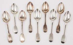 Nine assorted Fiddle pattern tablespoons, various makers and dates: crested,