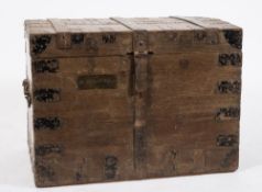 Two oak and metal bound silver chests:,